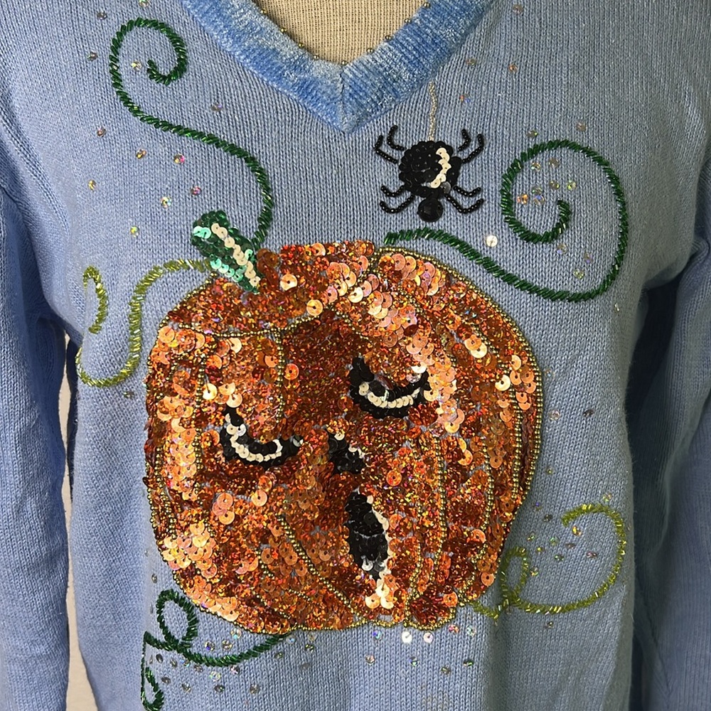 Quacker Factory Sequined And Beaded Halloween V-N… - image 3